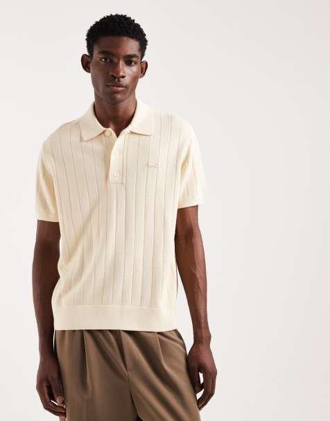 Lacoste knitted short sleeve polo shirt in beige - view 1