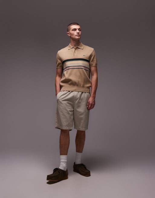 Lacoste knitted stripe polo shirt in beige , 2 of 5