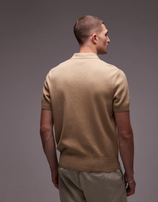 Lacoste knitted stripe polo shirt in beige , 3 of 5