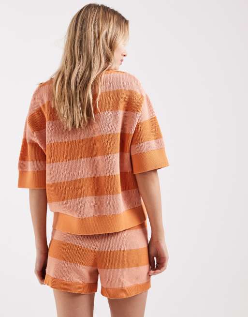 Lacoste knitted stripe shorts in orange (part of a set), 4 of 5