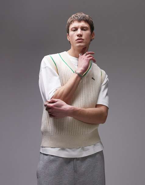 Lacoste knitted sweater vest in off white - view 1