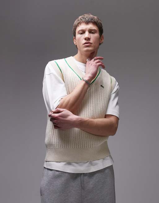 Lacoste knitted sweater vest in off white