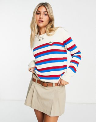 Lacoste knitted top in red and blue stripe