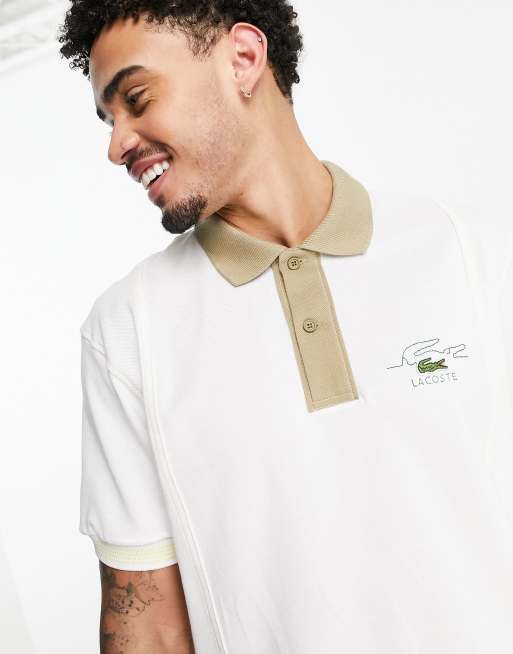 Lacoste – Koszulka polo o klasycznym kroju w kolorze złamanej bieli z kontrastową lamówką