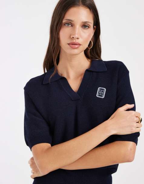 Lacoste kurzärmliges Strick-Polohemd mit Logo in Marineblau - view 1