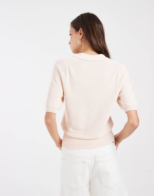 Lacoste kurzärmliges Strick-Polooberteil mit Logo in Pink, 4 von 4