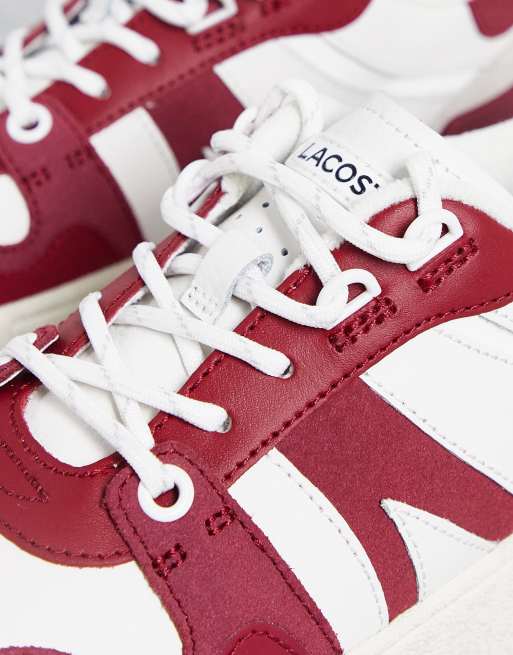 Lacoste L002 flatform lace up trainers in burgundy suede mix | ASOS