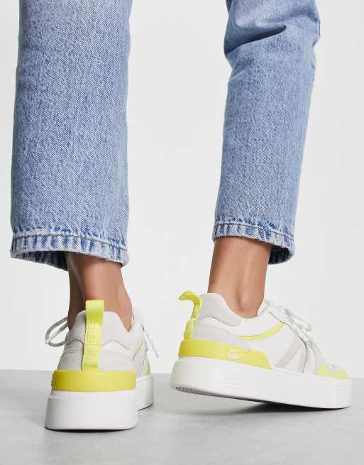 Lacoste - L002 - Sneakers met plateauzool en mix van panelen in wit en geel, 2 van 4
