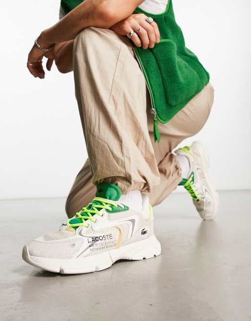 Lacoste – L003 Neo – Naturvita och gröna sneakers