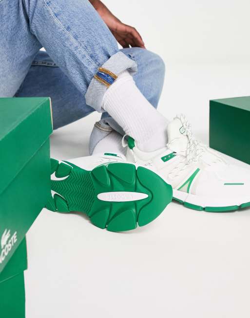 Lacoste L003 retro inspired sneakers in white and green