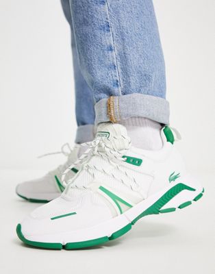 Lacoste L003 retro inspired trainers in white and green - ASOS Price Checker