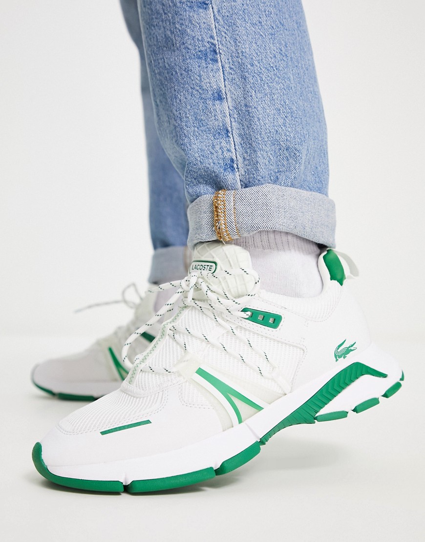 lacoste l003 retro inspired trainers in white and green
