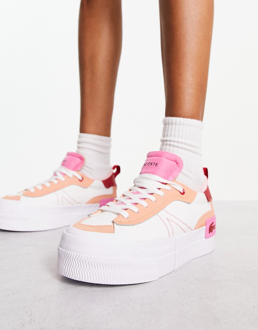 Lacoste L004 Platform Trainers In White Pink canvas