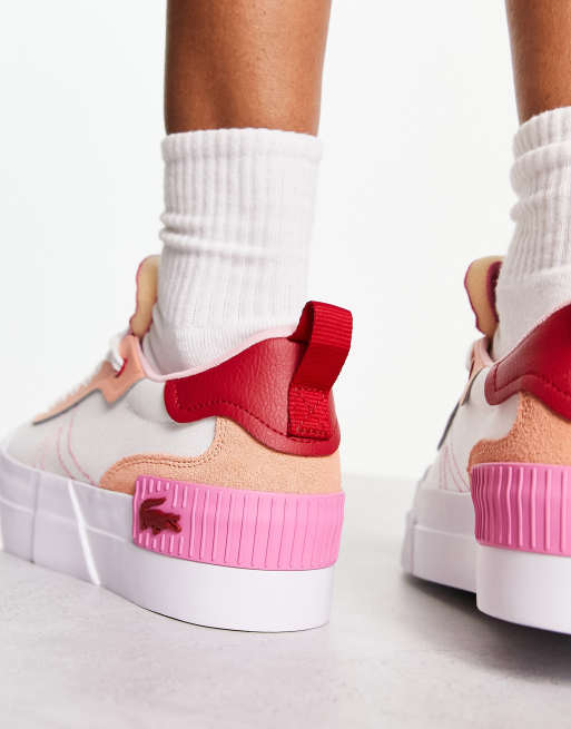 Lacoste L004 Platform Trainers In White Pink canvas