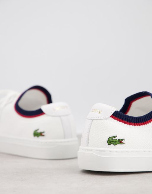 Lacoste La piquee Gebreide sneakers in wit met marineblauw ASOS