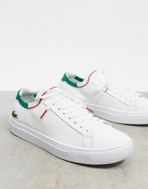 Lacoste la piquee knitted trainers in white with green
