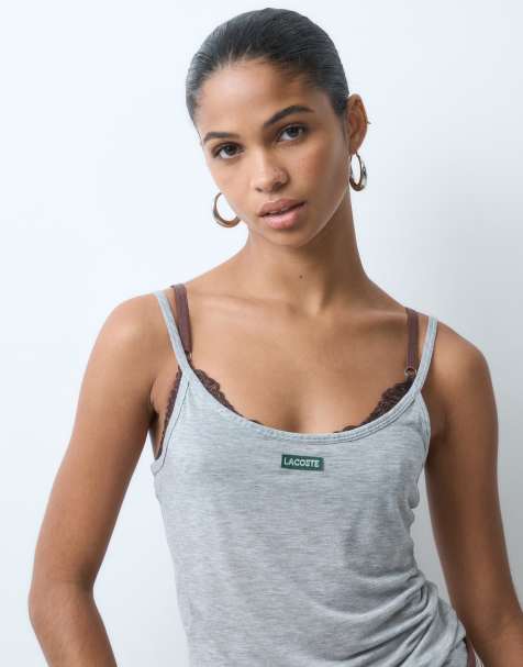 Lacoste label detail soft jersey tank top in grey - view 1
