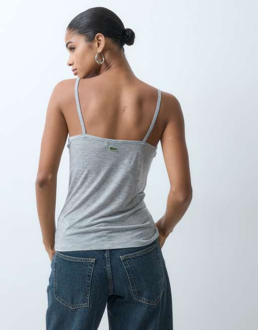 Lacoste label detail soft jersey tank top in grey, 4 of 4