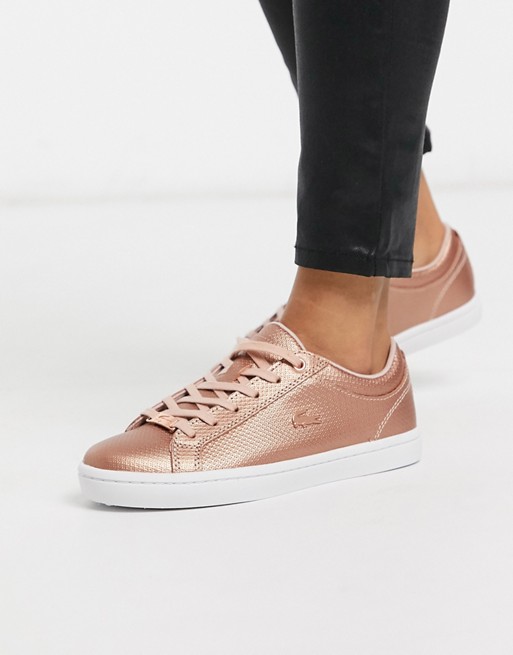 Lacoste lace up trainer in metallic pink