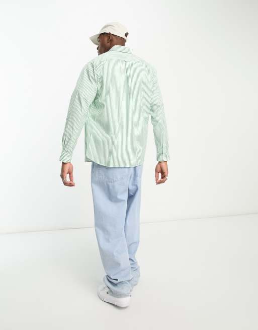 Lacoste – Langärmliges Hemd in Grün gestreift mit großem Logo und lockerer Passform, 2 von 4