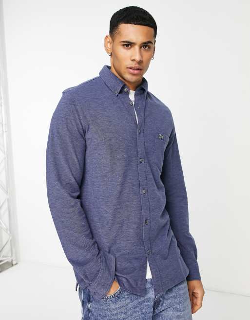 Lacoste – Langärmliges Hemd in Marineblau