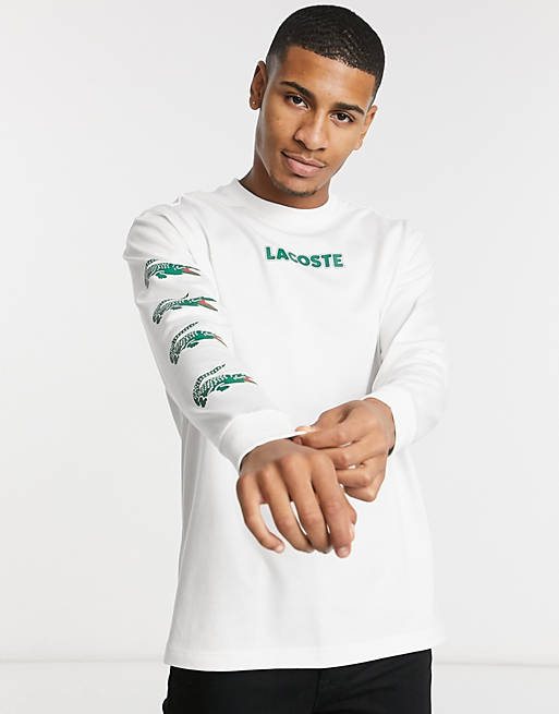 Lacoste – Langärmliges Hemd mit Krokodil-Logodruck in Weiß | ASOS