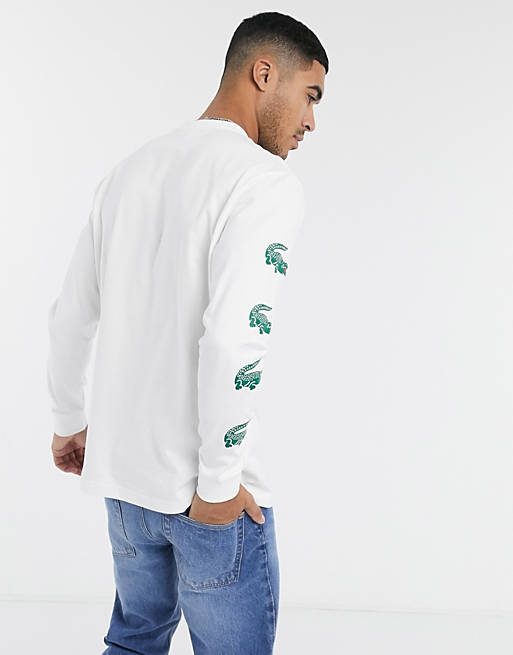 Lacoste – Langärmliges Hemd mit Krokodil-Logodruck in Weiß | ASOS