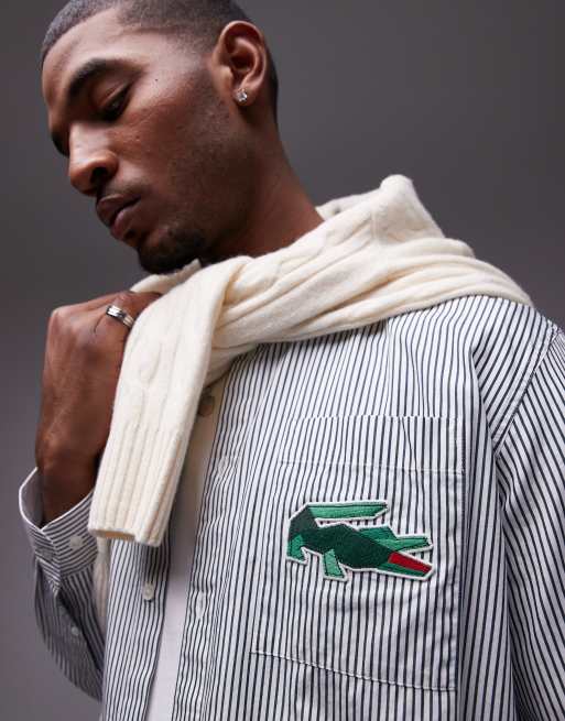 Lacoste - Langærmet skjorte med logo og grønne striber , 2 af 4