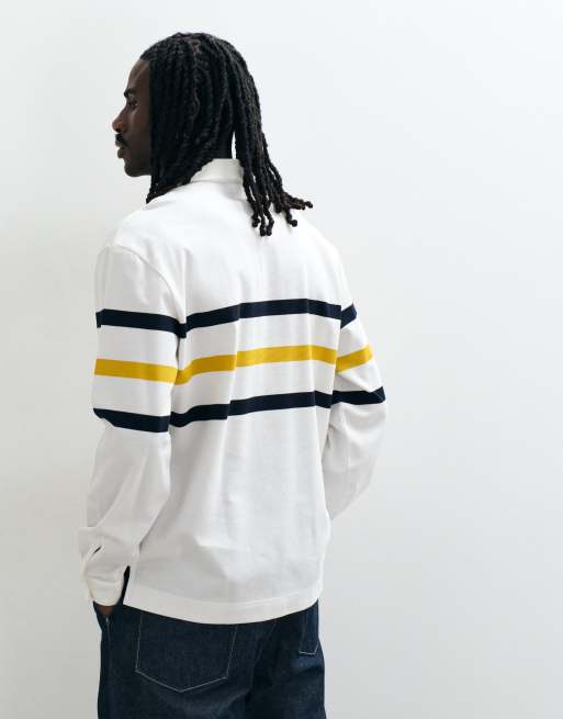 Lacoste langærmet stribet rugbyshirt i hvid, 5 af 5