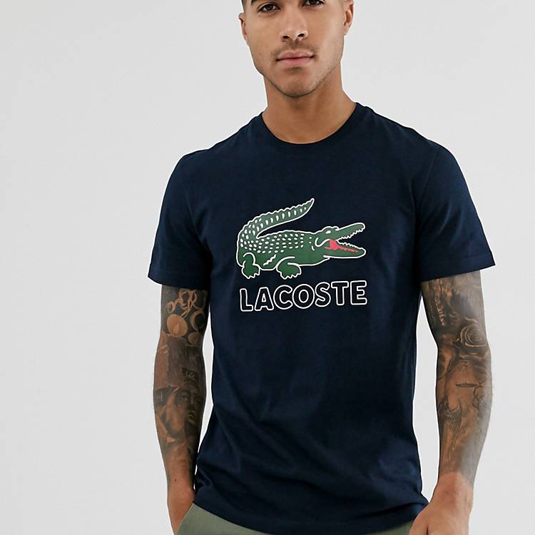 Lacoste large chest logo t-shirt in navy | ASOS