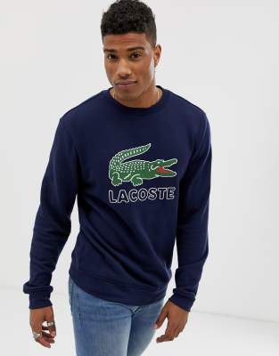 Lacoste Large Croc Logo Crew Neck Sweat In Navy ModeSens