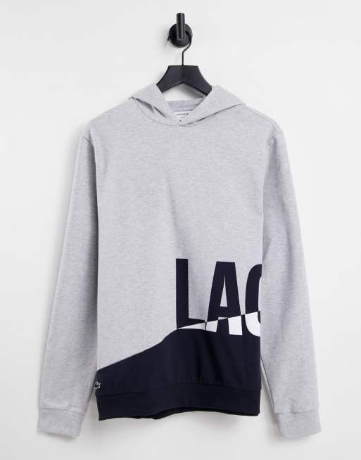 Lacoste large croc logo lounge hoodie in gray