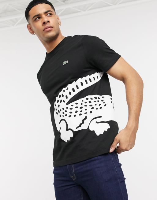 Lacoste large croc logo pima cotton t-shirt in black | ASOS