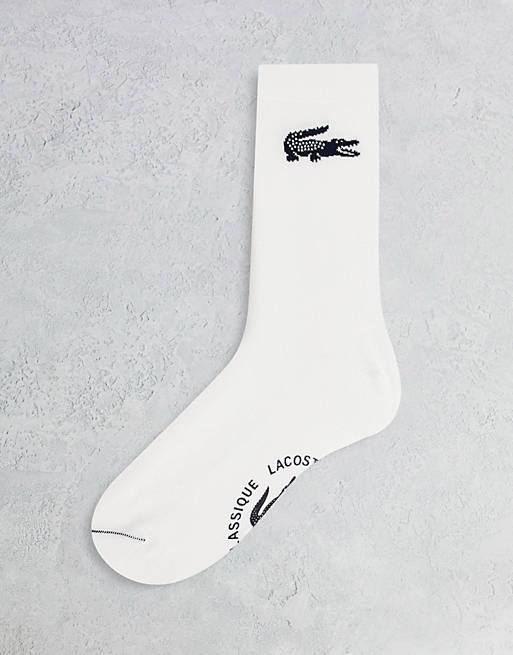 Lacoste large croc logo socks in white
