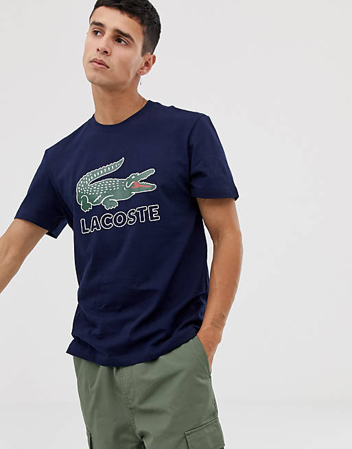 Lacoste large croc logo t-shirt in navy | ASOS