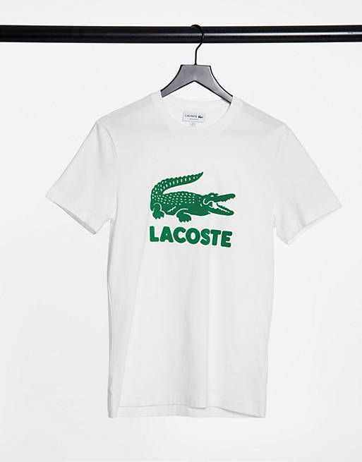 Lacoste large croc logo tee in white | ASOS