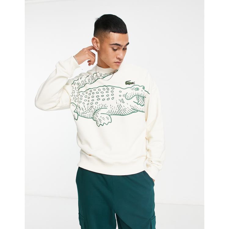 Lacoste large croc loose fit sweatshirt in off white