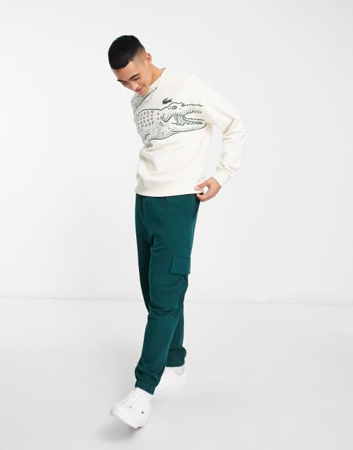 Lacoste large croc loose fit sweatshirt in off white, 4 of 4