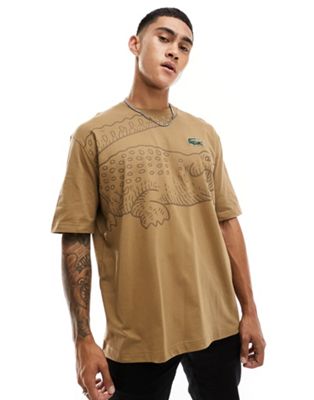 Lacoste large croc loose fit t-shirt in dark beige