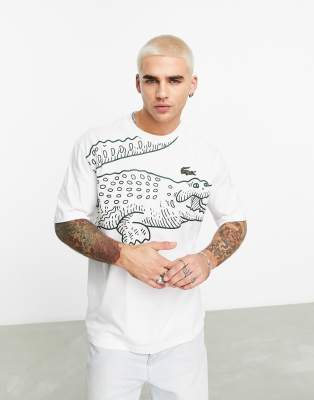 Lacoste large croc loose fit t-shirt in white