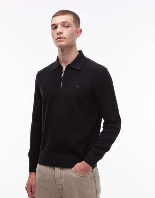 Lacoste large croc polo knit sweater in black