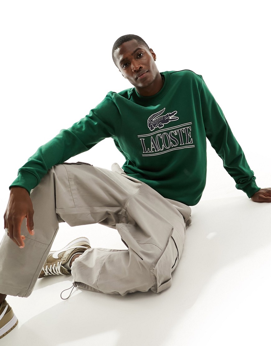 Lacoste large front logo sweatshirt in dark green