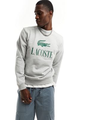 Lacoste large front logo sweatshirt in grey marl