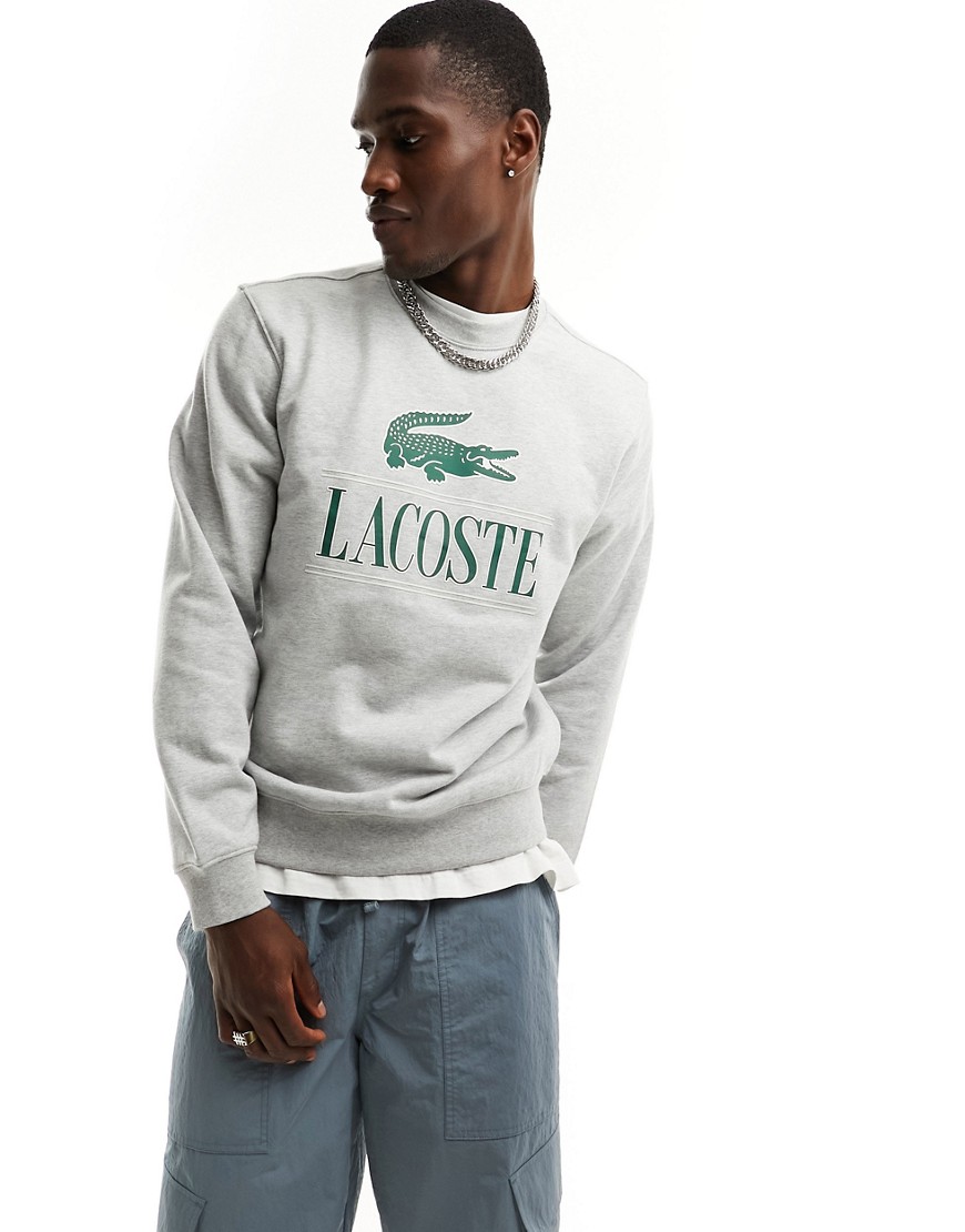 Lacoste large front logo sweatshirt in grey marl-Neutral