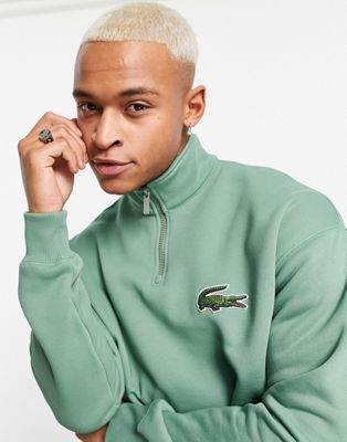 Lacoste large logo loose fit 1/4 zip sweatshirt in green