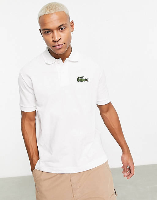 Lacoste large logo loose polo shirt in white | ASOS