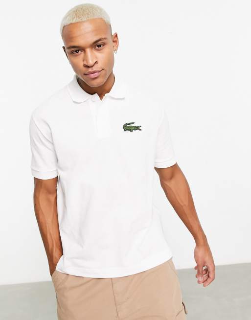 Lacoste large logo loose fit polo shirt in white ASOS