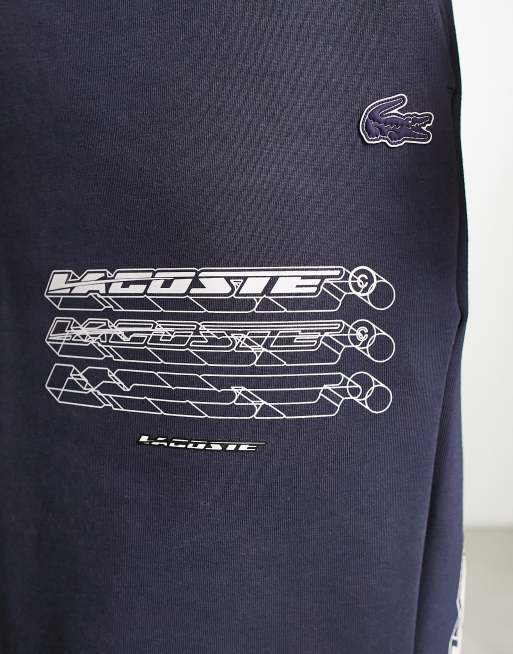 Lacoste large logo shorts in navy with horizonal branding ASOS