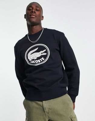 Lacoste large logo sweatshirt in navy