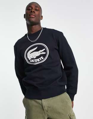 Lacoste large logo sweatshirt in navy - ASOS Price Checker